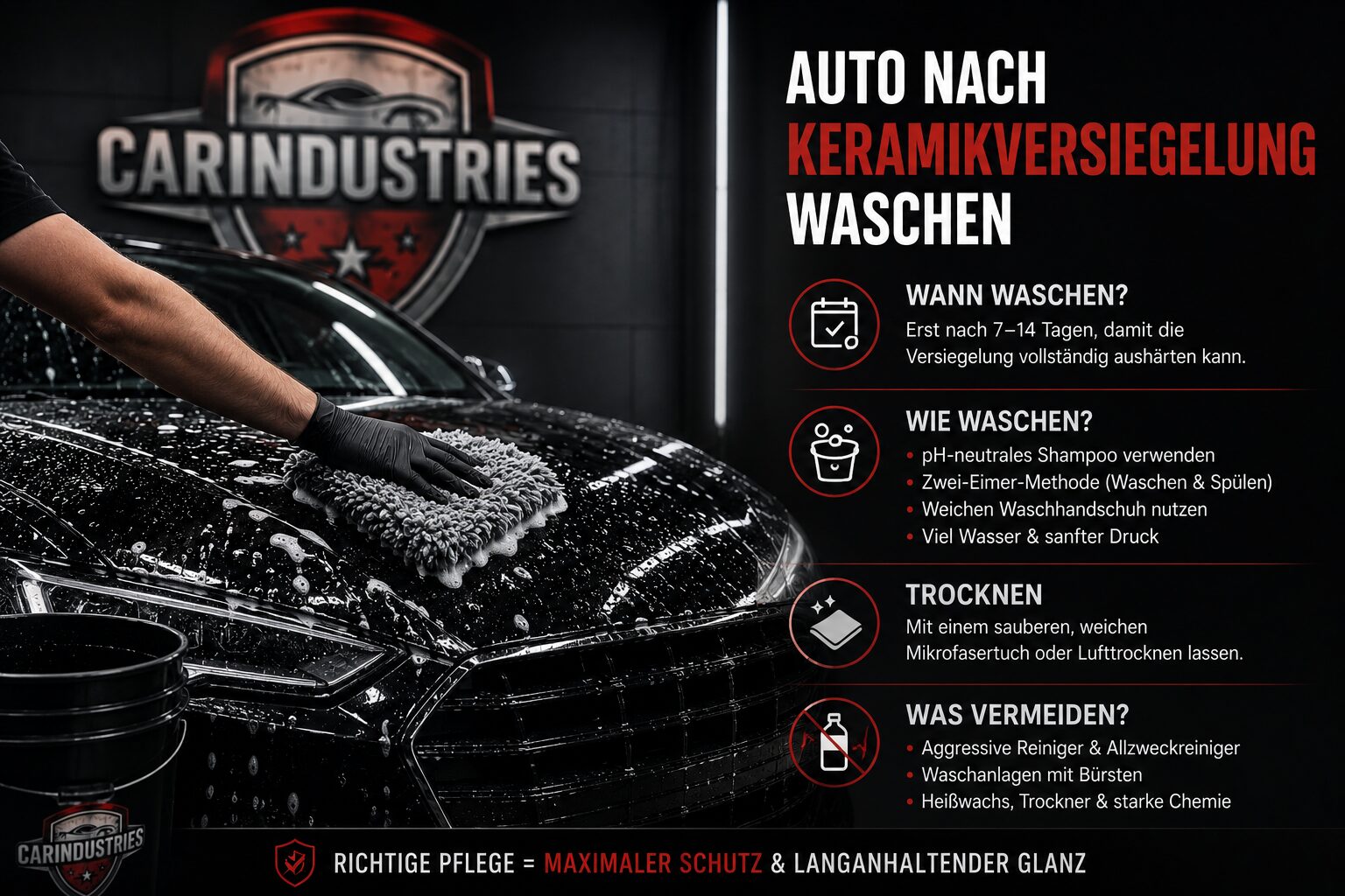 CarIndustries Blogbeitrag: Auto nach Keramikversiegelung waschen: Was ist wichtig?