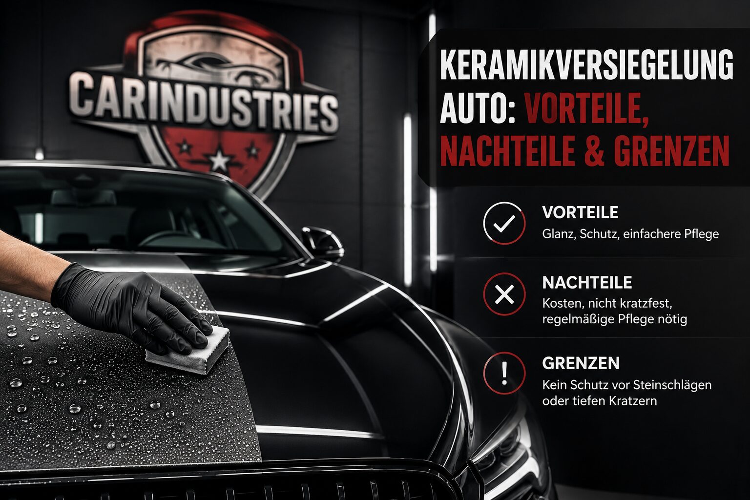 CarIndustries Blogbeitrag: Keramikversiegelung fürs Auto: Vorteile, Nachteile und klare Grenzen